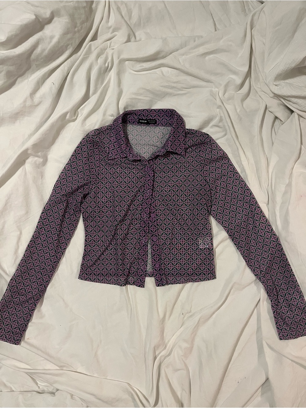 SHEIN Purple Geometric Print Button-Up Blazer